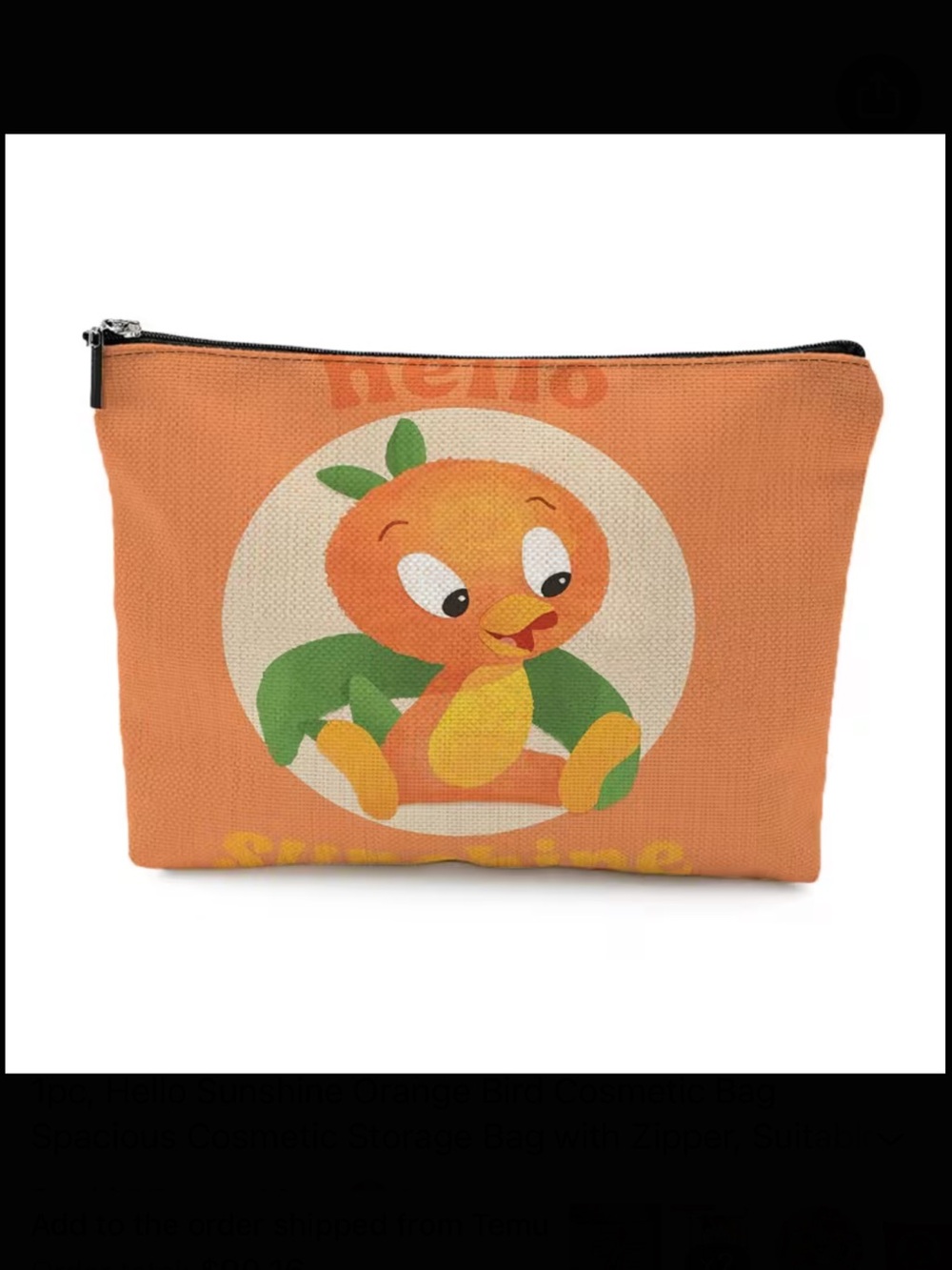 Orange Bird Makeup Bag